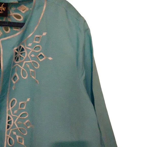 Bobb Mackie Robin Egg Blue 2 piece Tank/Button Shirt White Embroidery Eyelet 2X - Picture 6 of 13